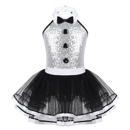 Lightweight girls' leotard - sequined skirted tutu, polyester, for ballet and dance performances