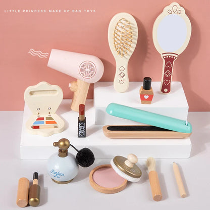 Kinder Schminkset Holz Nachahmung Spiel Kosmetik Spielzeug Mit Tragetasche Umweltfreundliches Friseurbedarf Set Feiertagsgeschenk 2025