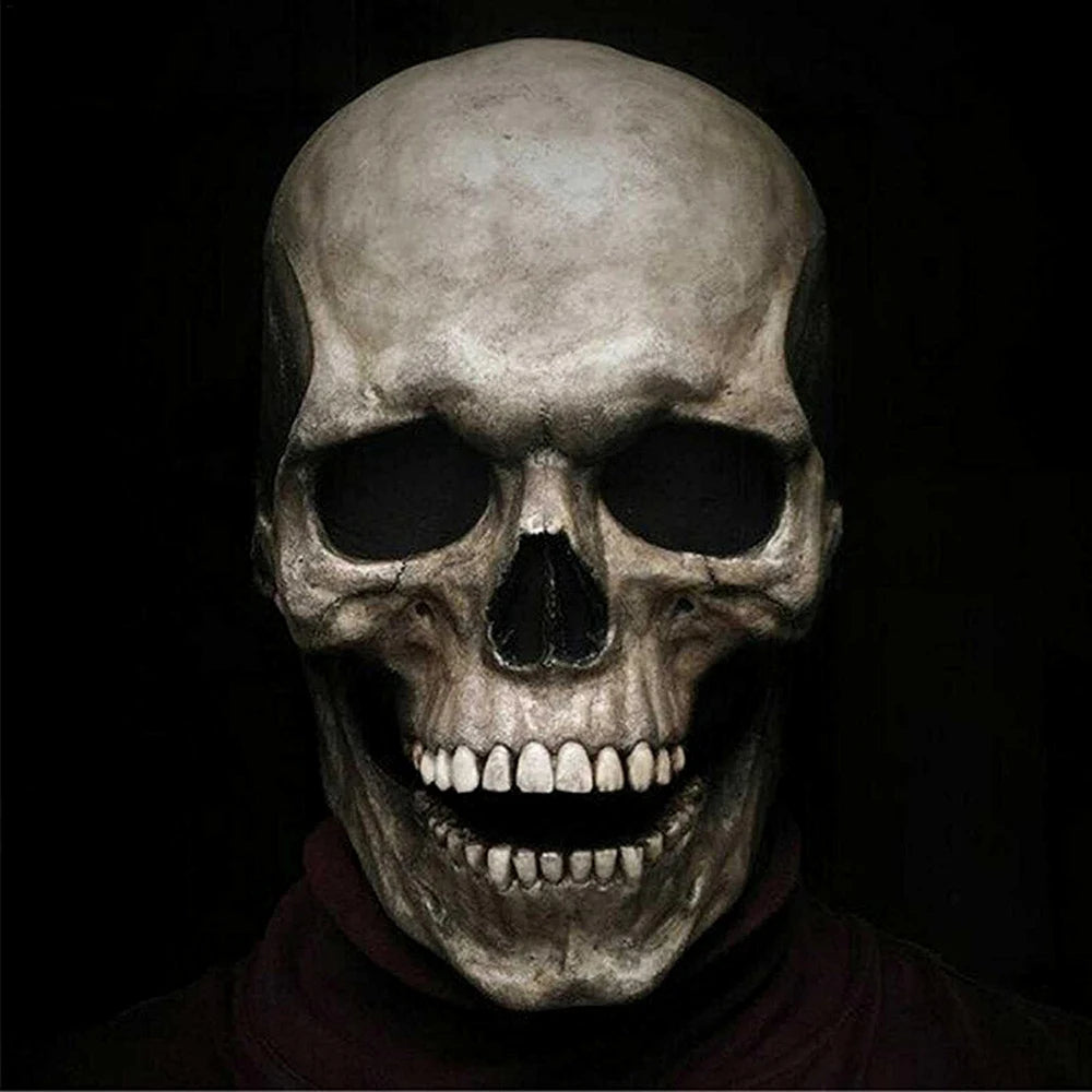 Full-Head Skull Silicone Horror Mask with Movable Jaw for Adults Halloween 2026