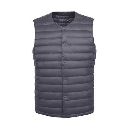 Lightweight Men's Down Vest - Short Quilted, Nylon Layering
