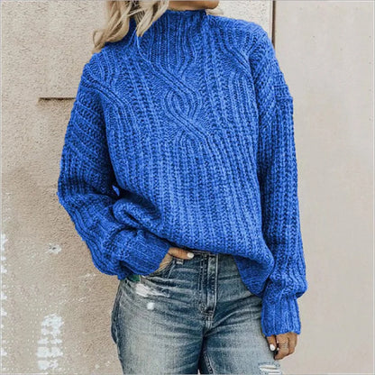 Varm dame-rullekravesweater - Oversized kabelstrik