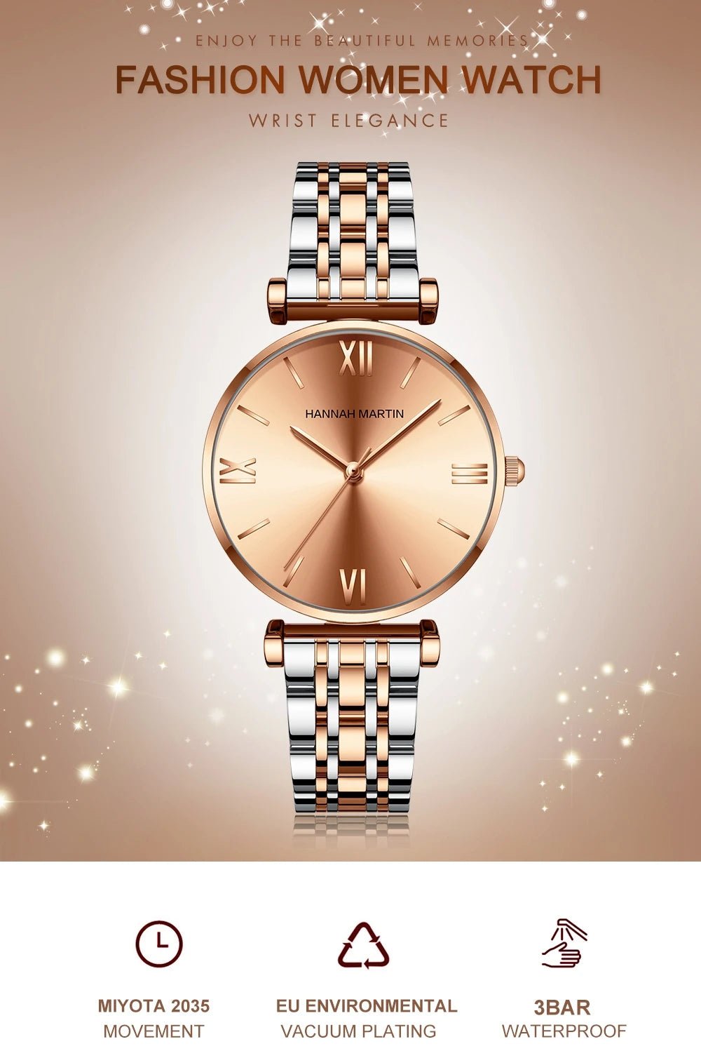 Timeless women's rose gold quartz wristwatch - stainless steel water-resistant minimalist round dial