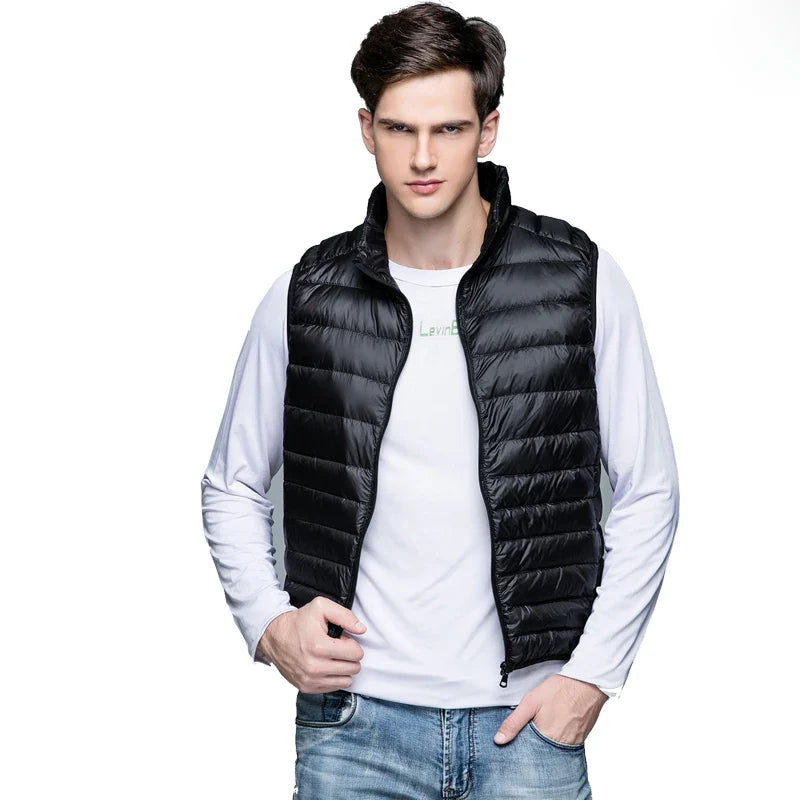 Lightweight Classic Men Down Vest - Quilted Nylon Layering