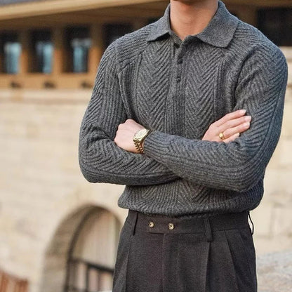 Warm Refined Men's Polo Sweater - Relaxed Cut, Knit, Winter