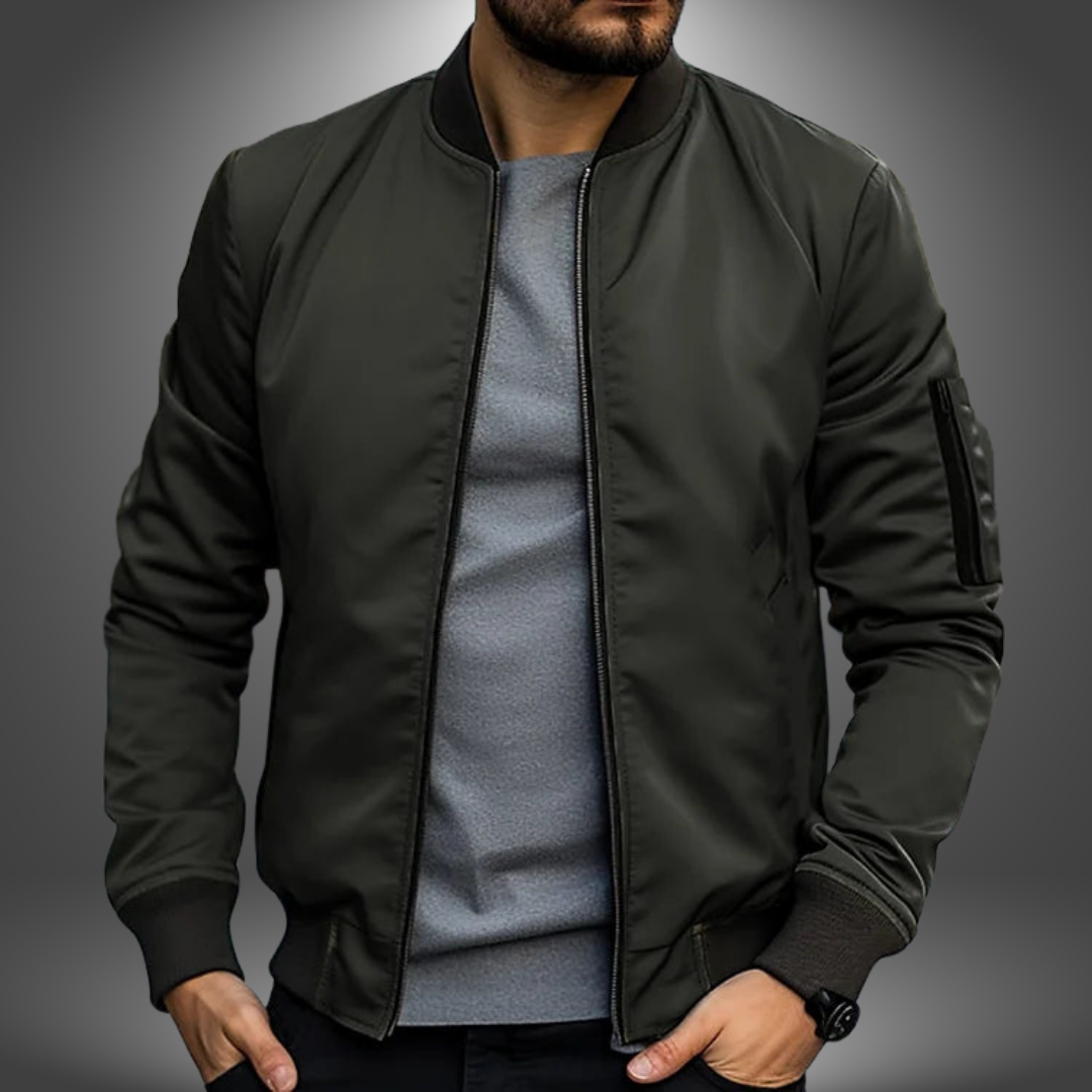 Lightweight Men’s Bomber Jacket – Ribbed Zip, Nylon