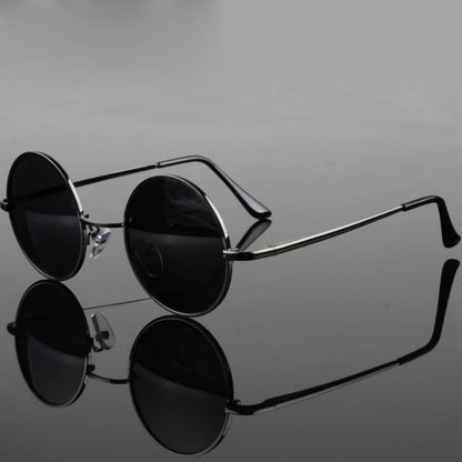 Retro Vintage Round Polarized Sunglasses Men Women Alloy Frame UV400 Black Lens Eyewear