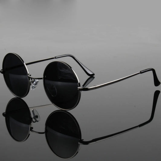 Retro Vintage Round Polarized Sunglasses Men Women Alloy Frame UV400 Black Lens Eyewear