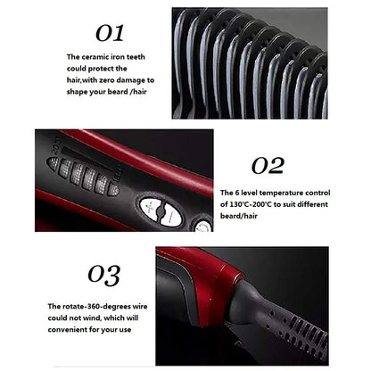 Beard Straightener Portable Comb with LED Display, Ceramic Heating, Anti-Static, Anti-Scald
