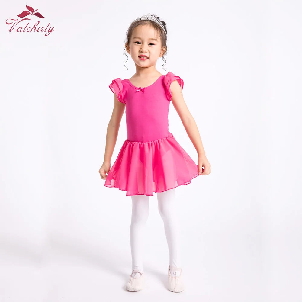 Soft girls ballet leotard with tutu - chiffon skirt, stretch fabric, for dance class
