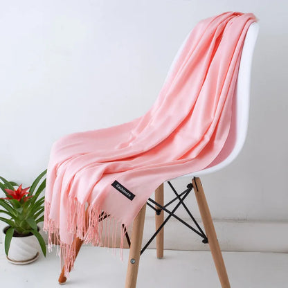 Warm Cozy Women Scarf - Long Fringe, Cashmere, Winter