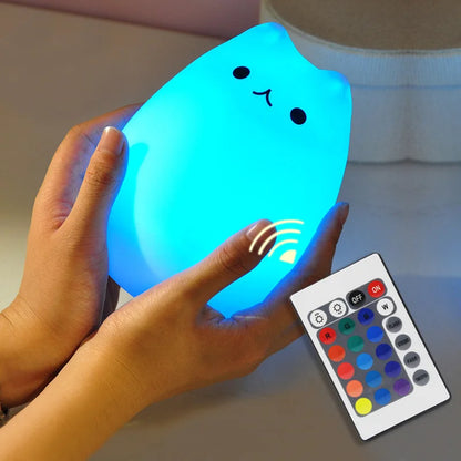 LED Night Light Cat Touch Sensor 16 Colors Dimmable USB Rechargeable Silicone Lamp Kids Gift Back to School 2025 Glow