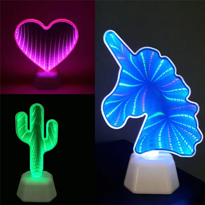 Lampada Notturna LED Specchio Infinito 3D Tunnel Lampada Camera per Bambini Novità Ritorno a Scuola 2025 Alimentata a Batteria Bagliore Accogliente