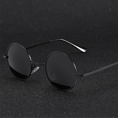 Retro Vintage Round Polarized Sunglasses Men Women Alloy Frame UV400 Black Lens Eyewear