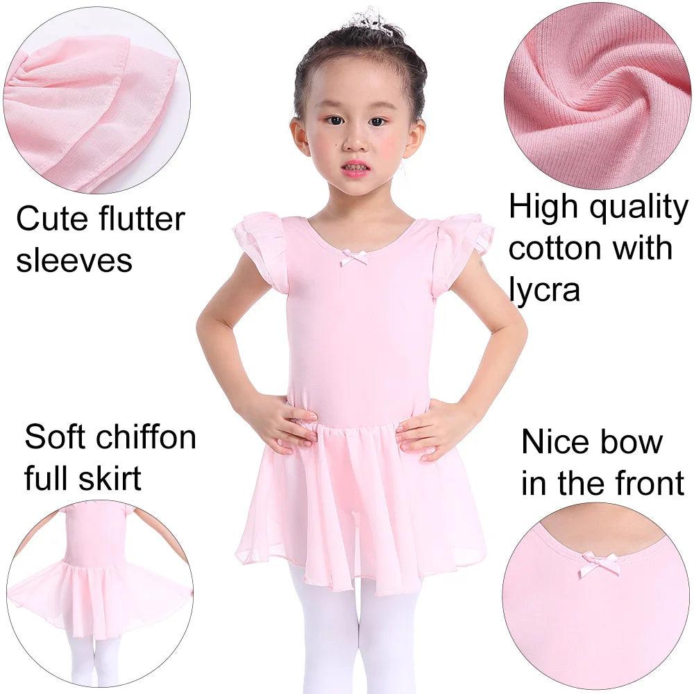 Soft girls ballet leotard with tutu - chiffon skirt, stretch fabric, for dance class