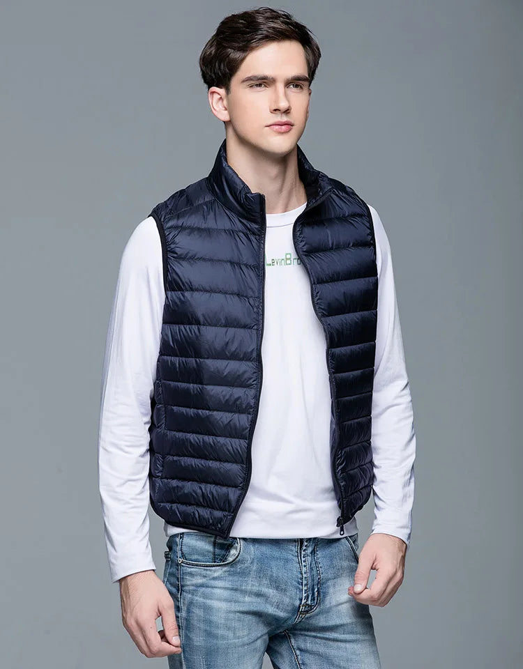 Lightweight Classic Men Down Vest - Quilted Nylon Layering