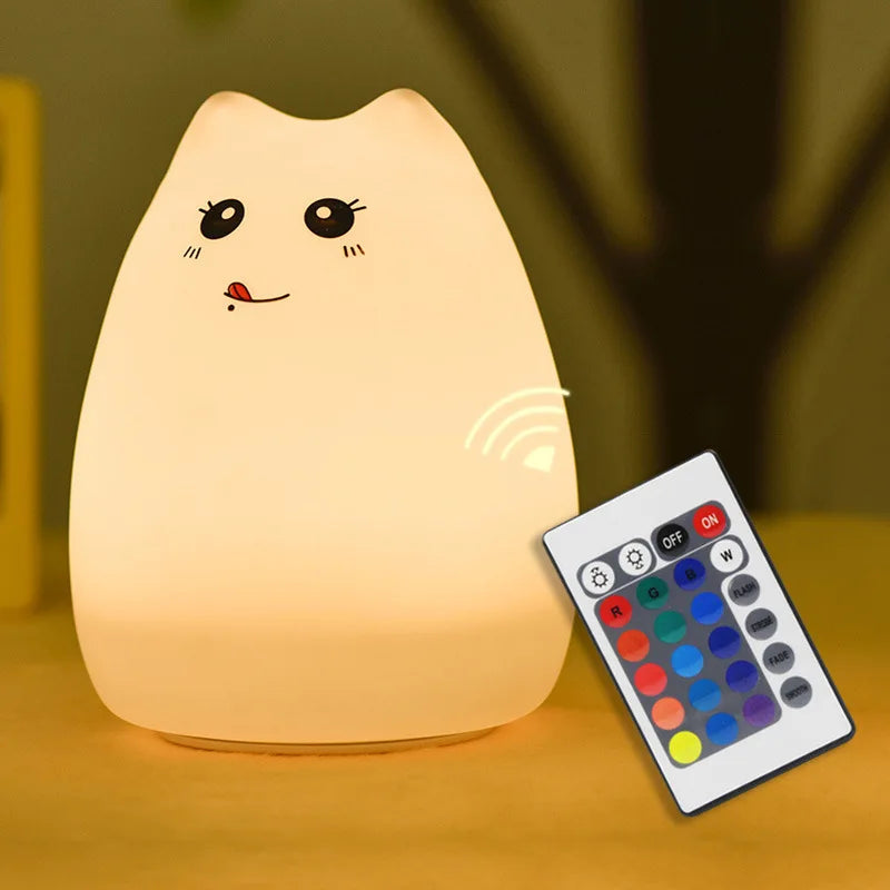 LED Night Light Cat Touch Sensor 16 Colors Dimmable USB Rechargeable Silicone Lamp Kids Gift Back to School 2025 Glow