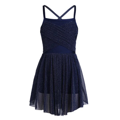 Lightweight Girls' Dance Dress - Flowy, Glittery Mesh, Ballet & Gymnastics Costume