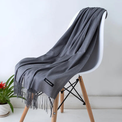 Warm Cozy Women Scarf - Long Fringe, Cashmere, Winter