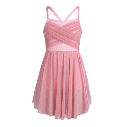 Lightweight Girls' Dance Dress - Flowy, Glittery Mesh, Ballet & Gymnastics Costume