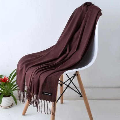 Warm Cozy Women Scarf - Long Fringe, Cashmere, Winter