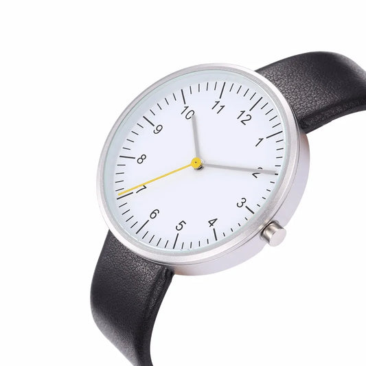 Quartz Watch With Yellow Second Hand Minimalist 40mm