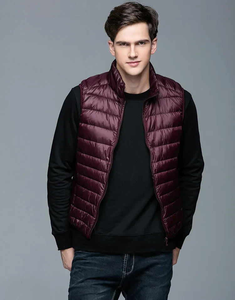 Lightweight Classic Men Down Vest - Quilted Nylon Layering