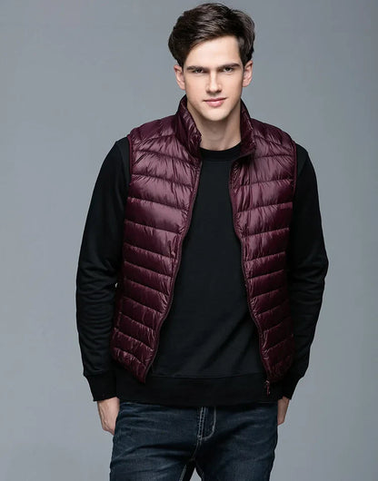 Lightweight Classic Men Down Vest - Quilted Nylon Layering