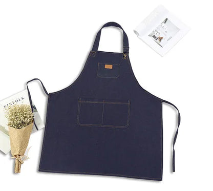 Denim Apron Adjustable Neck Bib Apron Durable Barista Kitchen Apron Fall 2025 Hygienic Workwear With Pockets