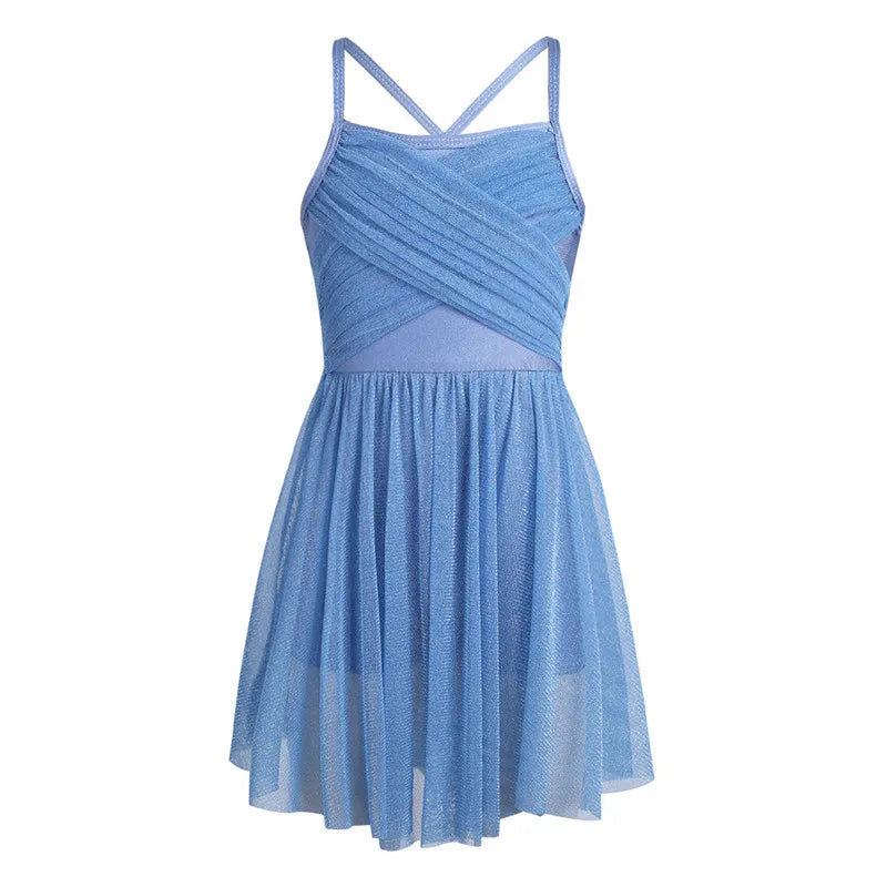 Lightweight Girls' Dance Dress - Flowy, Glittery Mesh, Ballet & Gymnastics Costume