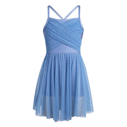 Lightweight Girls' Dance Dress - Flowy, Glittery Mesh, Ballet & Gymnastics Costume