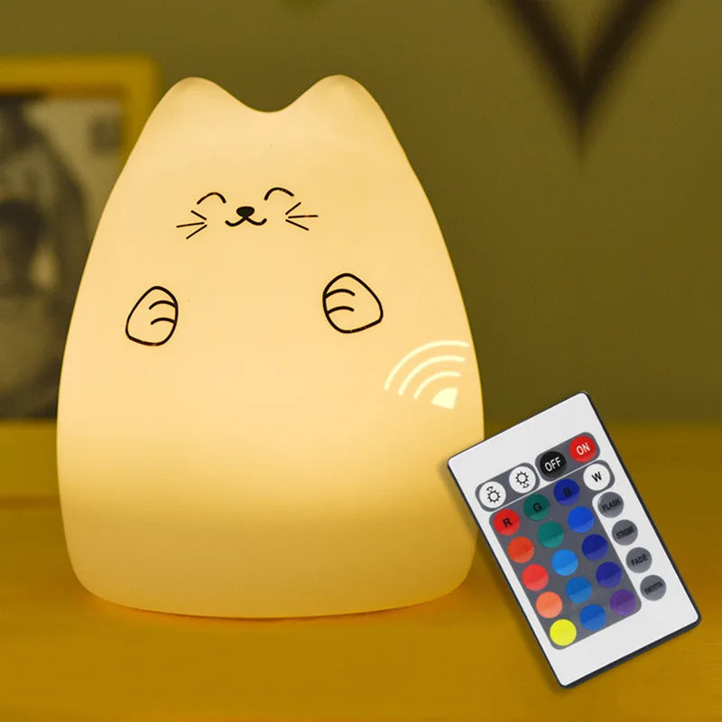 LED Night Light Cat Touch Sensor 16 Colors Dimmable USB Rechargeable Silicone Lamp Kids Gift Back to School 2025 Glow