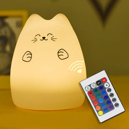 LED Night Light Cat Touch Sensor 16 Colors Dimmable USB Rechargeable Silicone Lamp Kids Gift Back to School 2025 Glow