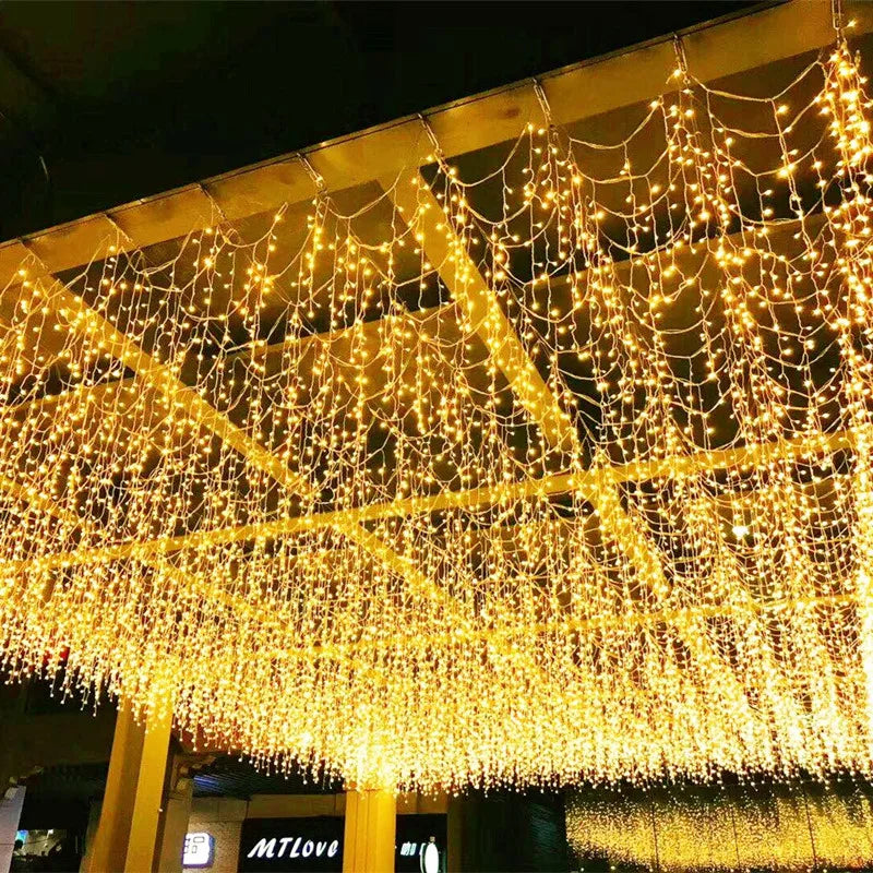 8-Mode LED Icicle String Lights - Fairy Curtain Garland for Christmas, Wedding & Party Decor - 96/120/216/256 LED Options, Energy Efficient & Easy to Install