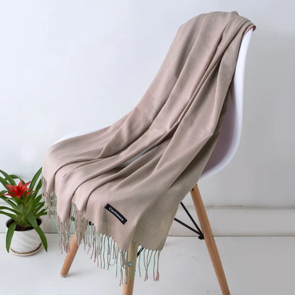 Warm Cozy Women Scarf - Long Fringe, Cashmere, Winter