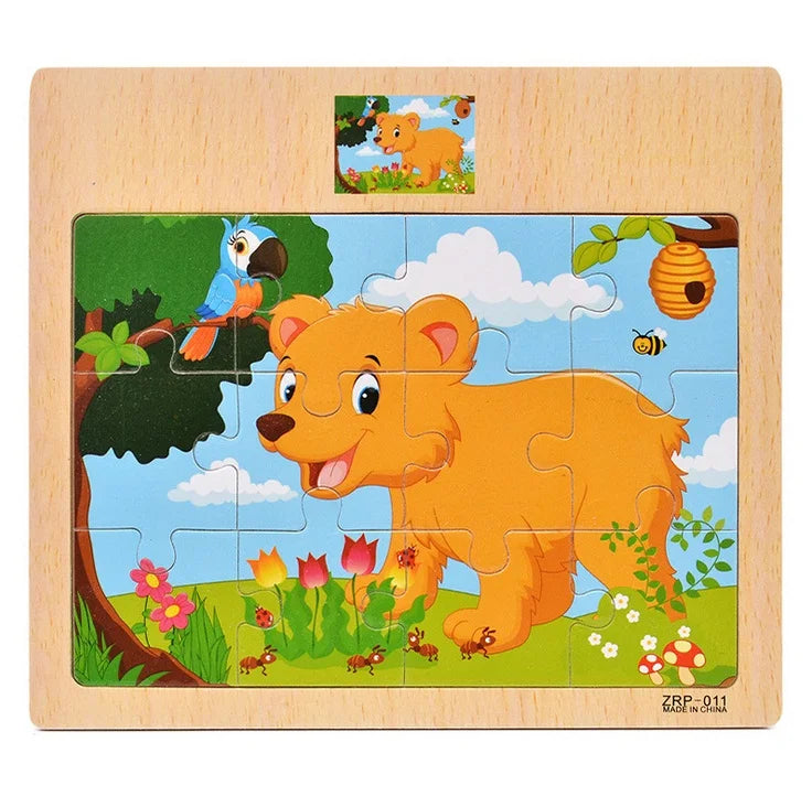 Wooden Vehicle Animal Puzzles for Kids Educational Gift