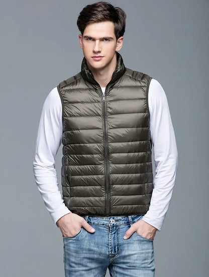 Lightweight Classic Men Down Vest - Quilted Nylon Layering