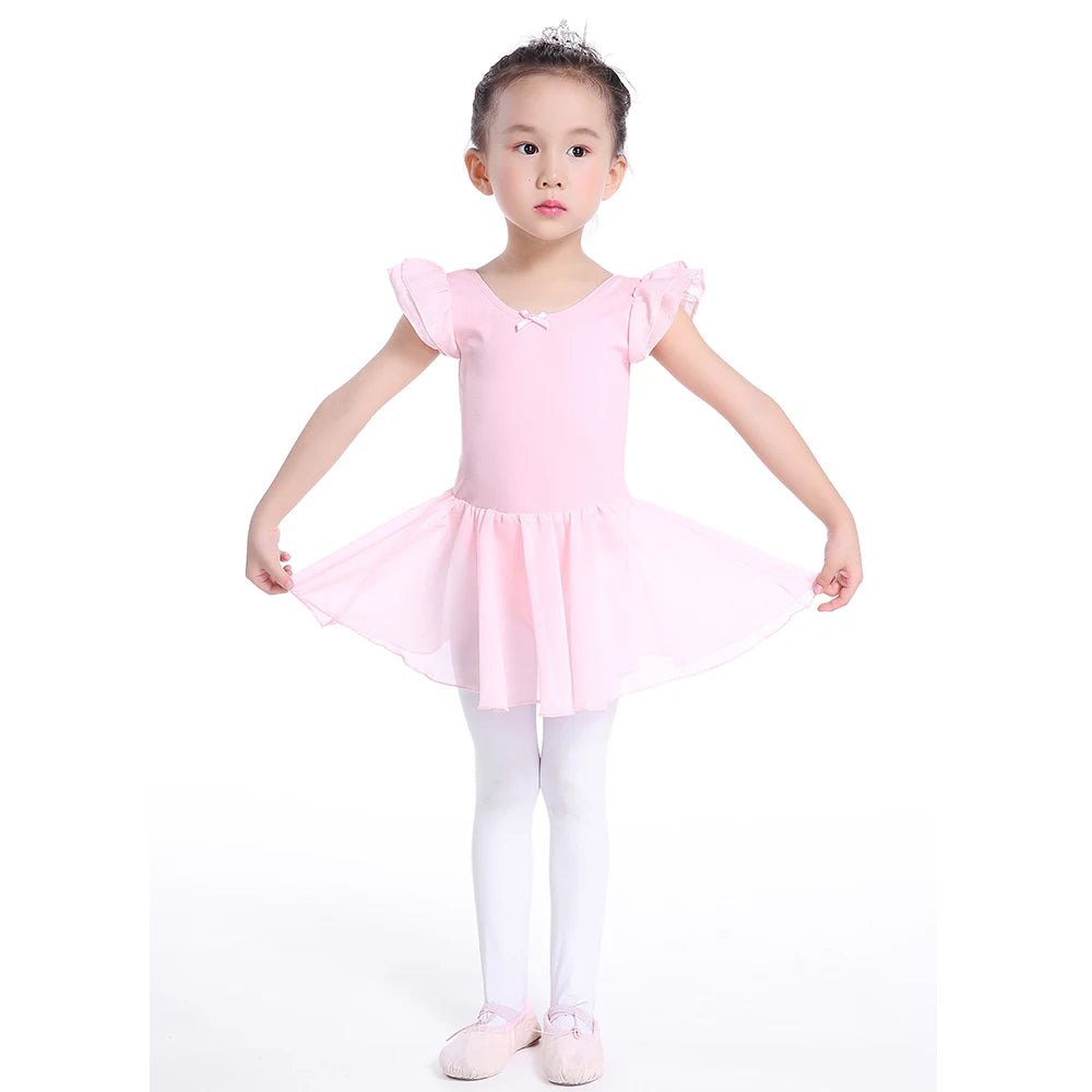 Soft girls ballet leotard with tutu - chiffon skirt, stretch fabric, for dance class