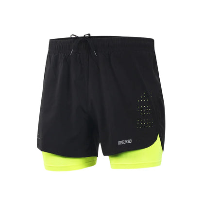 Stretchy men's 2-in-1 running shorts - longer liner, polyester blend, for jogging and gym
