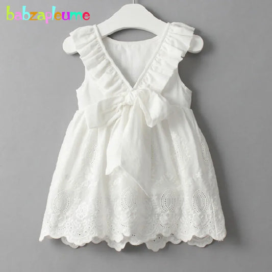 Soft Girls Dress - A-line, Sleeveless, Bow-Front Detail, Cotton-Polyester, Casual Summer Wear
