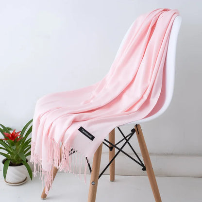 Warm Cozy Women Scarf - Long Fringe, Cashmere, Winter