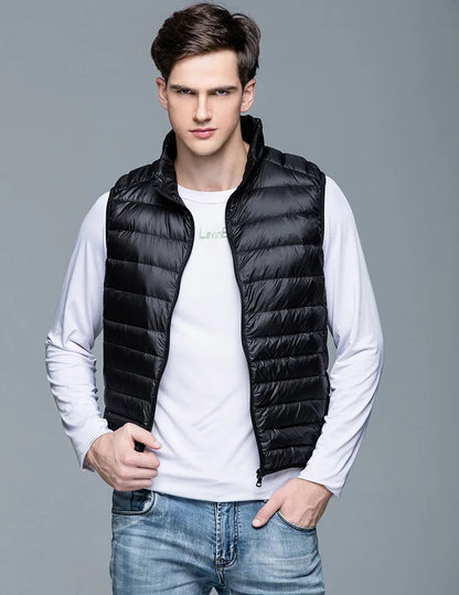 Lightweight Classic Men Down Vest - Quilted Nylon Layering