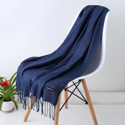 Warm Cozy Women Scarf - Long Fringe, Cashmere, Winter