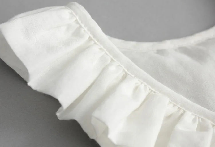 Blød pigekjole - A-formet, ærmeløs, sløjfedetalje foran, bomuld-polyester, afslappet sommerbrug