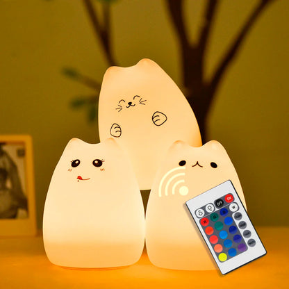 LED Night Light Cat Touch Sensor 16 Colors Dimmable USB Rechargeable Silicone Lamp Kids Gift Back to School 2025 Glow