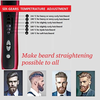 Beard Straightener Portable Comb with LED Display, Ceramic Heating, Anti-Static, Anti-Scald