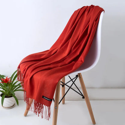 Warm Cozy Women Scarf - Long Fringe, Cashmere, Winter