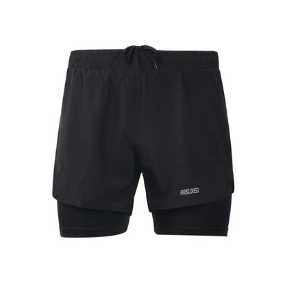 Stretchy men's 2-in-1 running shorts - longer liner, polyester blend, for jogging and gym