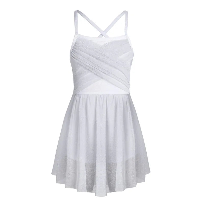 Lightweight Girls' Dance Dress - Flowy, Glittery Mesh, Ballet & Gymnastics Costume