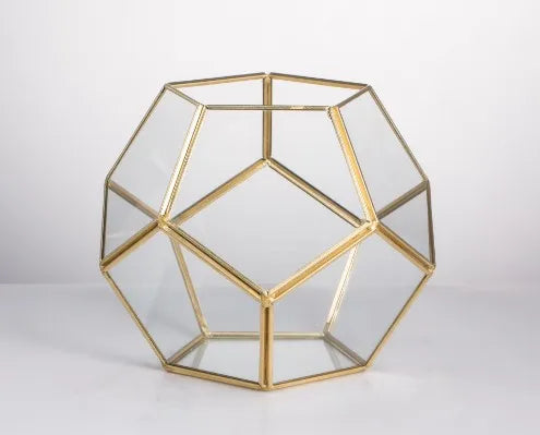 Glass Terrarium Gold Geometric Planter Modern Desktop Plant Display Fall 2025, Succulent Bonsai Gift