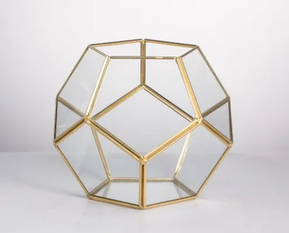 Glass Terrarium Gold Geometric Planter Modern Desktop Plant Display Fall 2025, Succulent Bonsai Gift